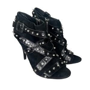 Isa Tapia Black Studded Peep Toe Ankle Booties Size 37